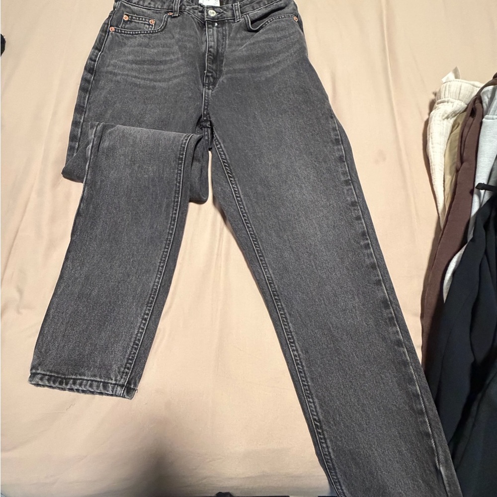 Topshop Straight Leg Jeans in Washed Charcoal Gray
